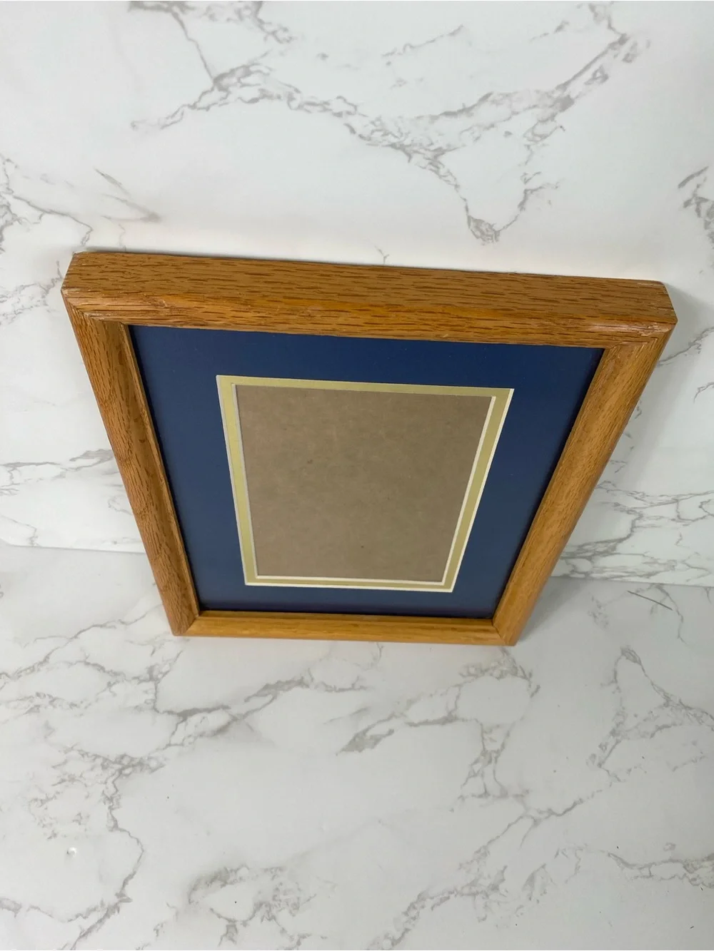 Solid oak frame w/ navy mat 5x7 or 8x10 non glare glass